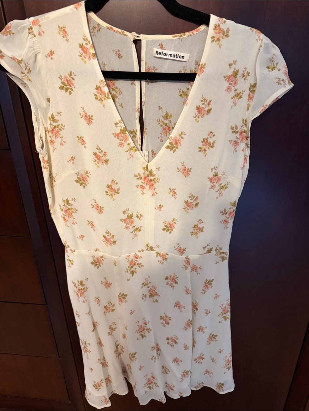 Reformation Cream Mini Dress with Pink & Green Floral Print